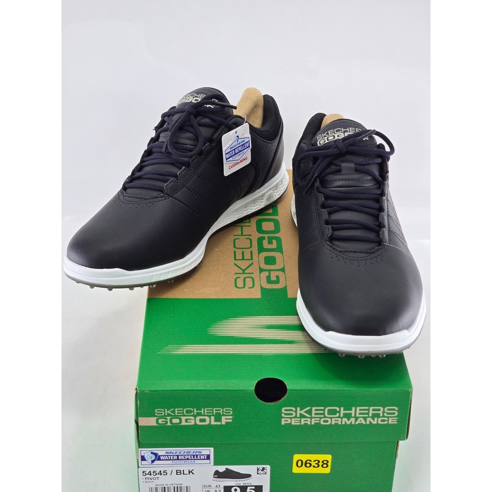 Skechers Go Golf Pivot Mens 9.5 Black Water Repellent Spiked Shoes 54545 - New